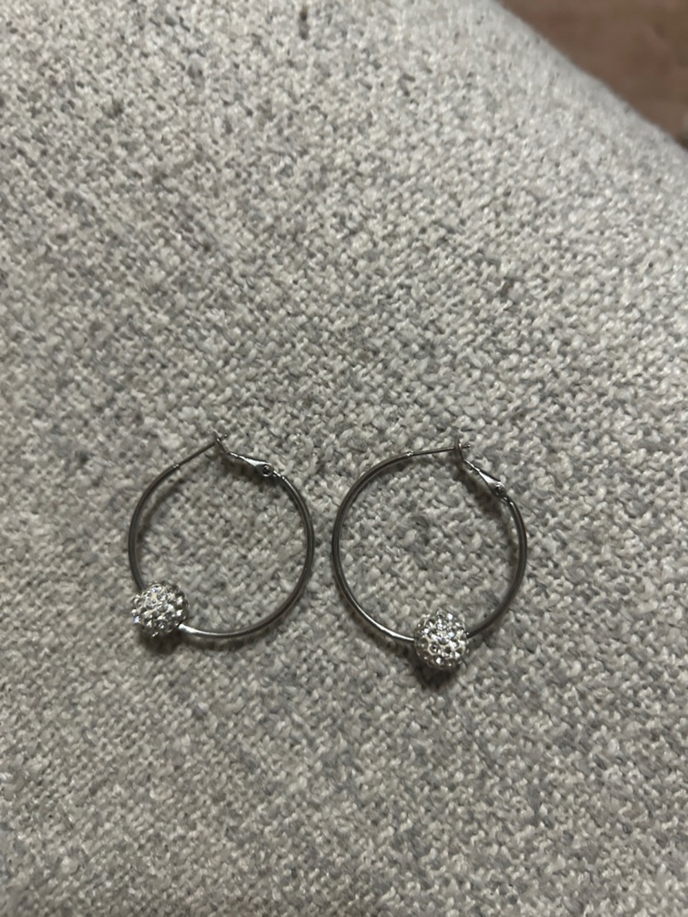 Silver Hoop Earrings with Pavé Ball Accent